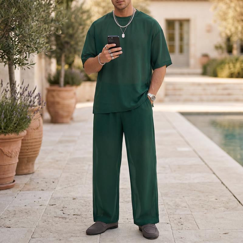 📢📢50% OFF !! ⏰Men's T-Shirt & Wide-Leg Pants 2-Piece Set