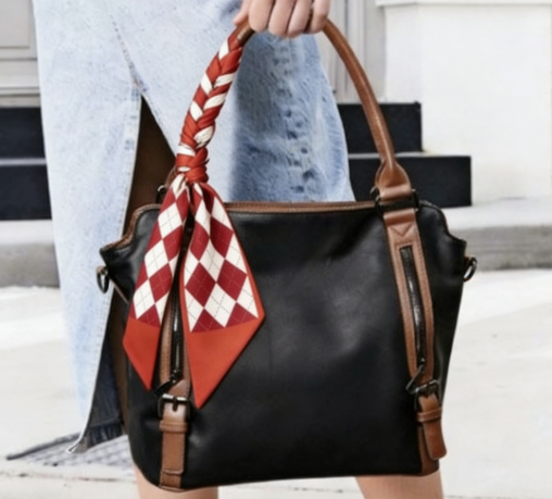Elegant double-layer printed silk scarf, suitable for draping over handbags