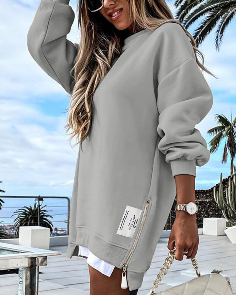 🔥Hot Promotion 61% OFF🔥Casual Long Sleeve Zipper Slit Oversized Sweatshirt