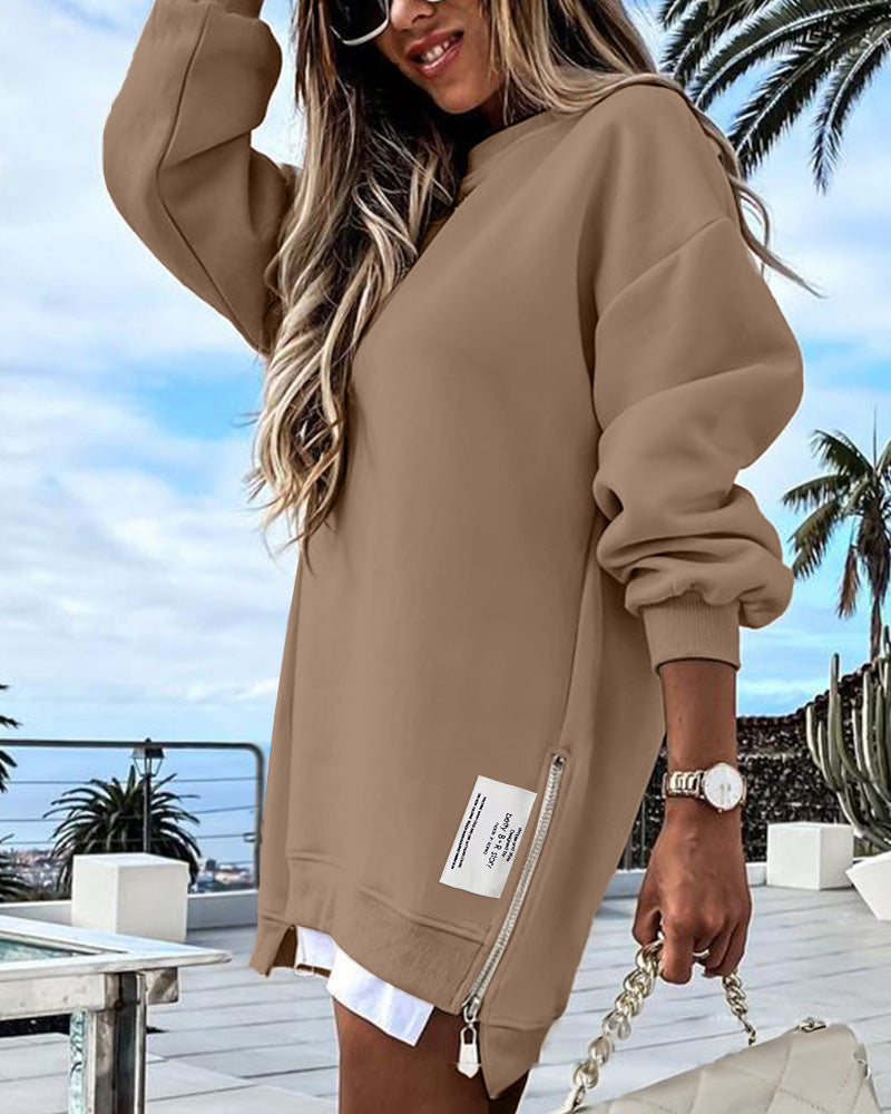 🔥Hot Promotion 61% OFF🔥Casual Long Sleeve Zipper Slit Oversized Sweatshirt