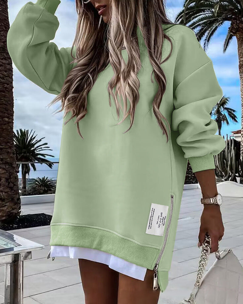 🔥Hot Promotion 61% OFF🔥Casual Long Sleeve Zipper Slit Oversized Sweatshirt