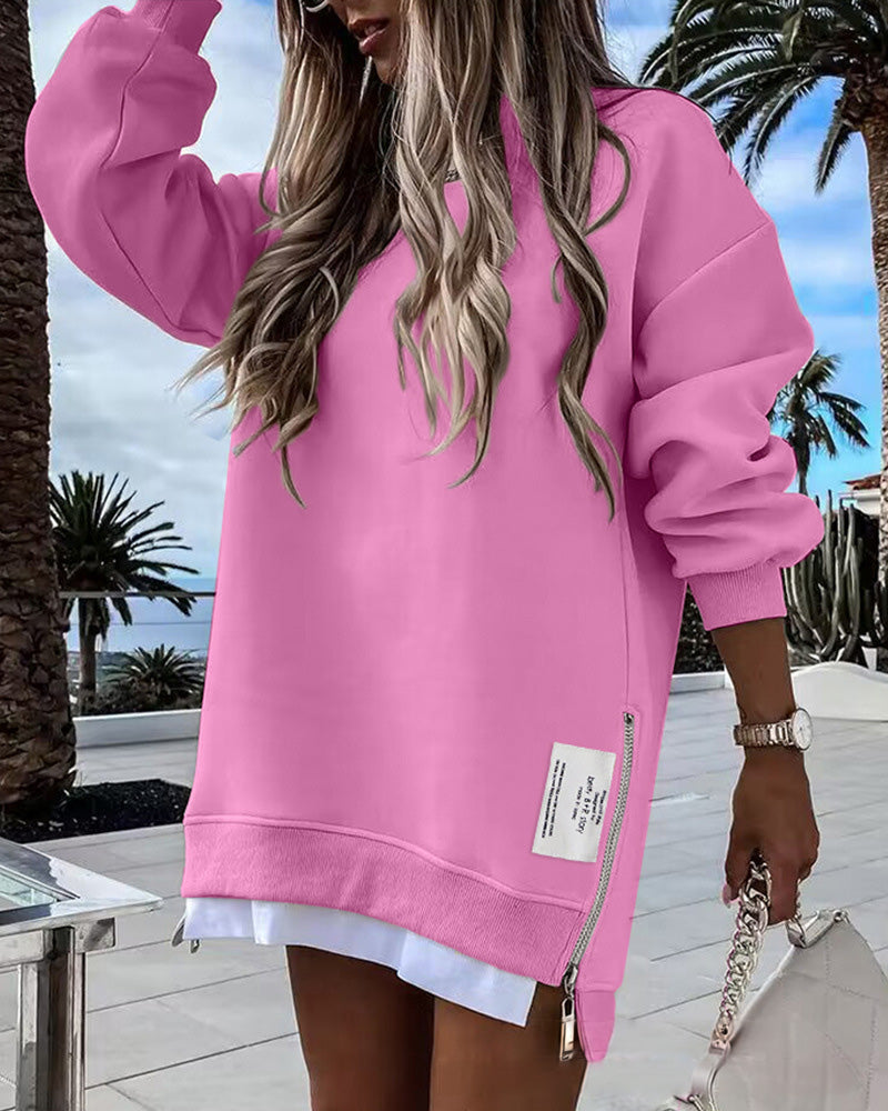 🔥Hot Promotion 61% OFF🔥Casual Long Sleeve Zipper Slit Oversized Sweatshirt