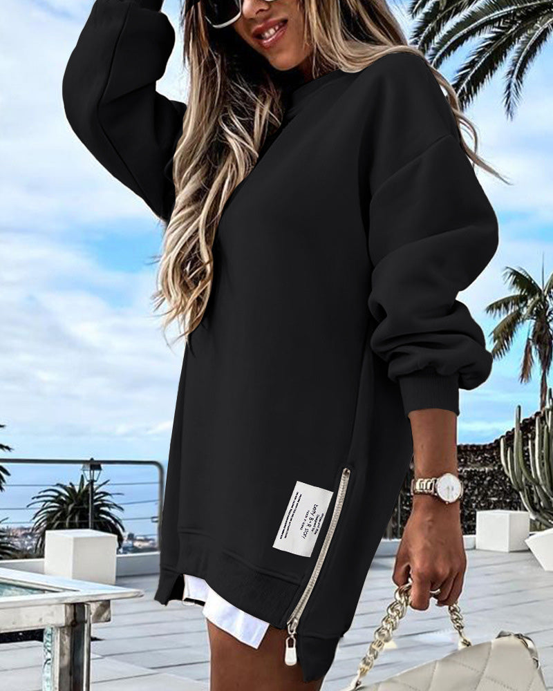 🔥Hot Promotion 61% OFF🔥Casual Long Sleeve Zipper Slit Oversized Sweatshirt