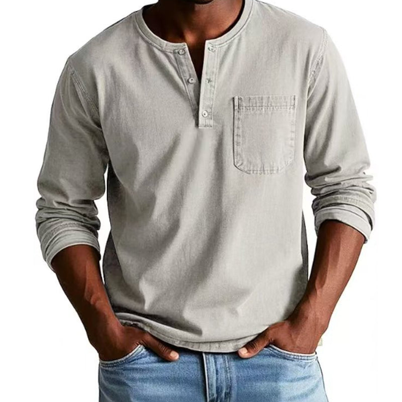 š„Fliwos Men's Fashion Vintage Distressed Pocket Long-Sleeve Shirt