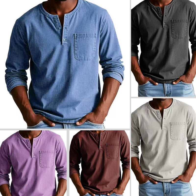 š„Fliwos Men's Fashion Vintage Distressed Pocket Long-Sleeve Shirt