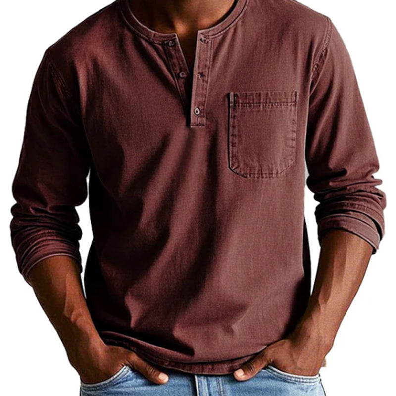 š„Fliwos Men's Fashion Vintage Distressed Pocket Long-Sleeve Shirt