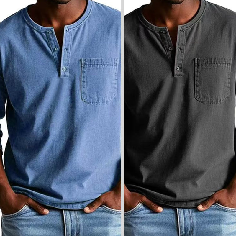 š„Fliwos Men's Fashion Vintage Distressed Pocket Long-Sleeve Shirt