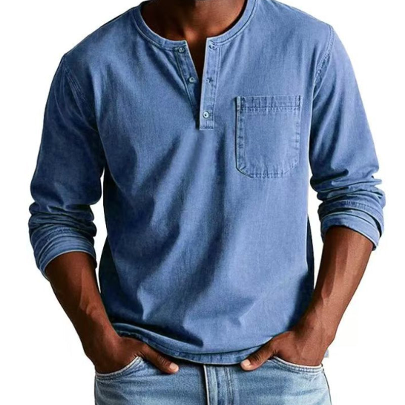 š„Fliwos Men's Fashion Vintage Distressed Pocket Long-Sleeve Shirt