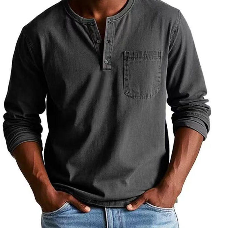 š„Fliwos Men's Fashion Vintage Distressed Pocket Long-Sleeve Shirt
