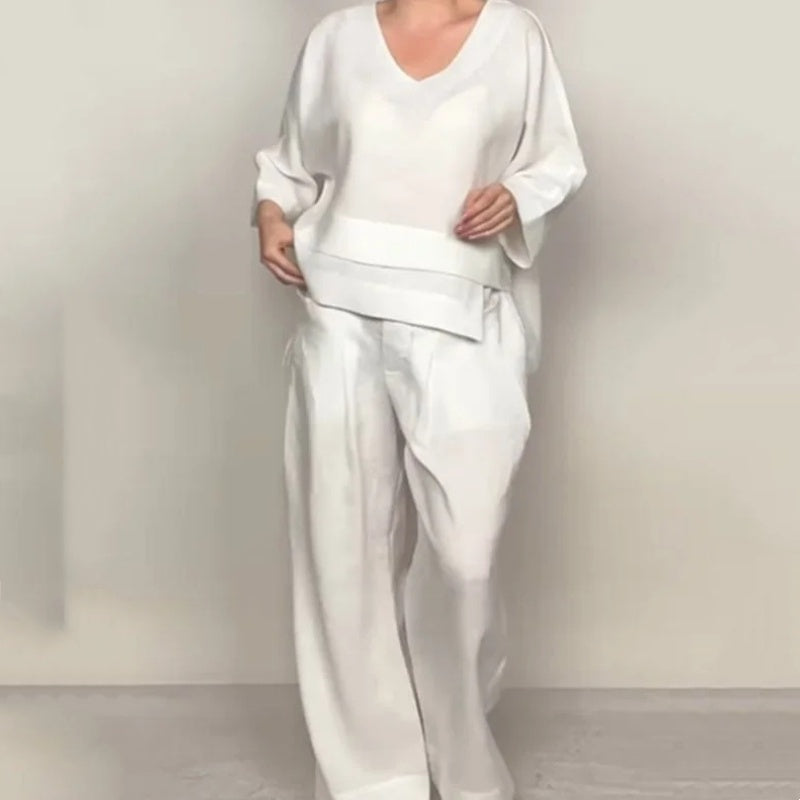 š2025 Hot Saleš„Irregular Hem Cotton Linen Short Sleeve Casual 2-Piece Set