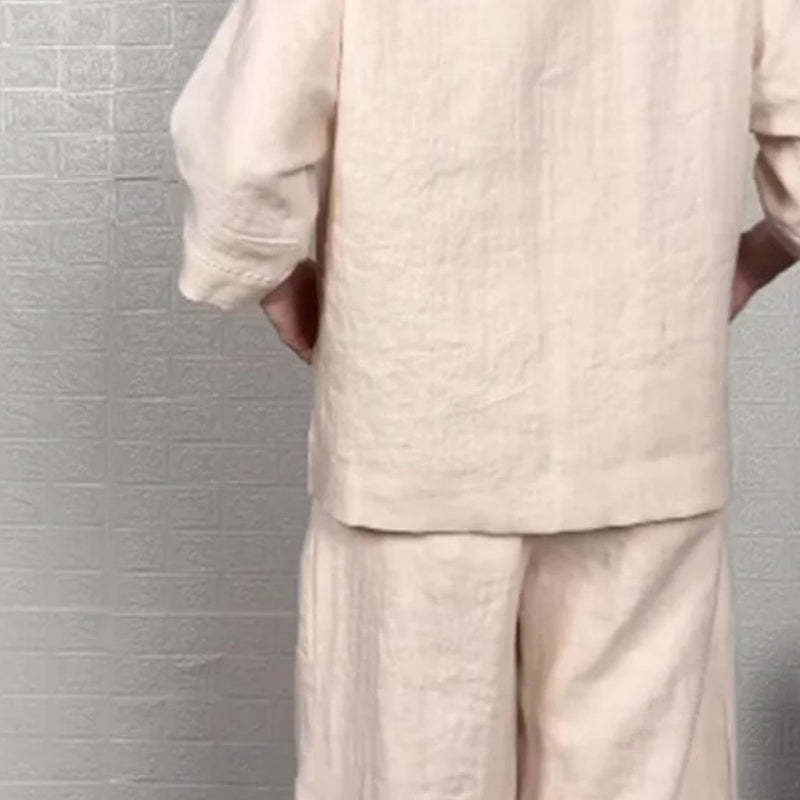 š2025 Hot Saleš„Irregular Hem Cotton Linen Short Sleeve Casual 2-Piece Set