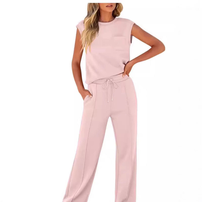 💖 Women's Casual Sleeveless Top and Drawstring Pants 2-Piece Set