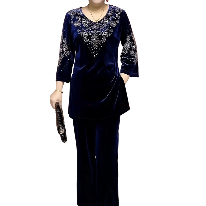 ๐ 50% OFF! ๐ Women's Velvet Rhinestone Top & Pants Set โ Glossy Luxury Fabric, Sparkling Detailing & All-Day Comfort