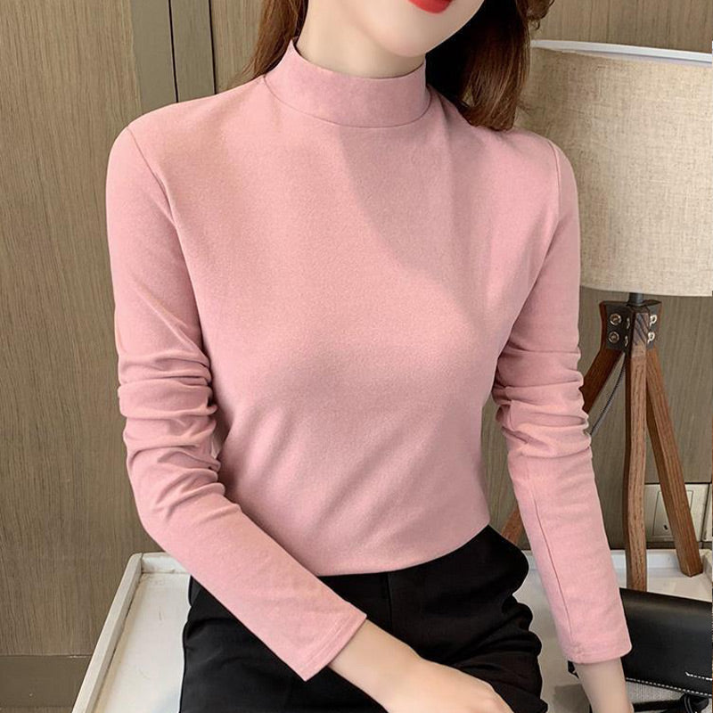 🔥Limited stock available 50% OFF🔥Women's Comfortable Solid Color Half High Neck Long Sleeve Top