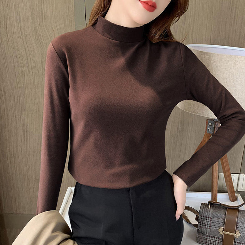 🔥Limited stock available 50% OFF🔥Women's Comfortable Solid Color Half High Neck Long Sleeve Top