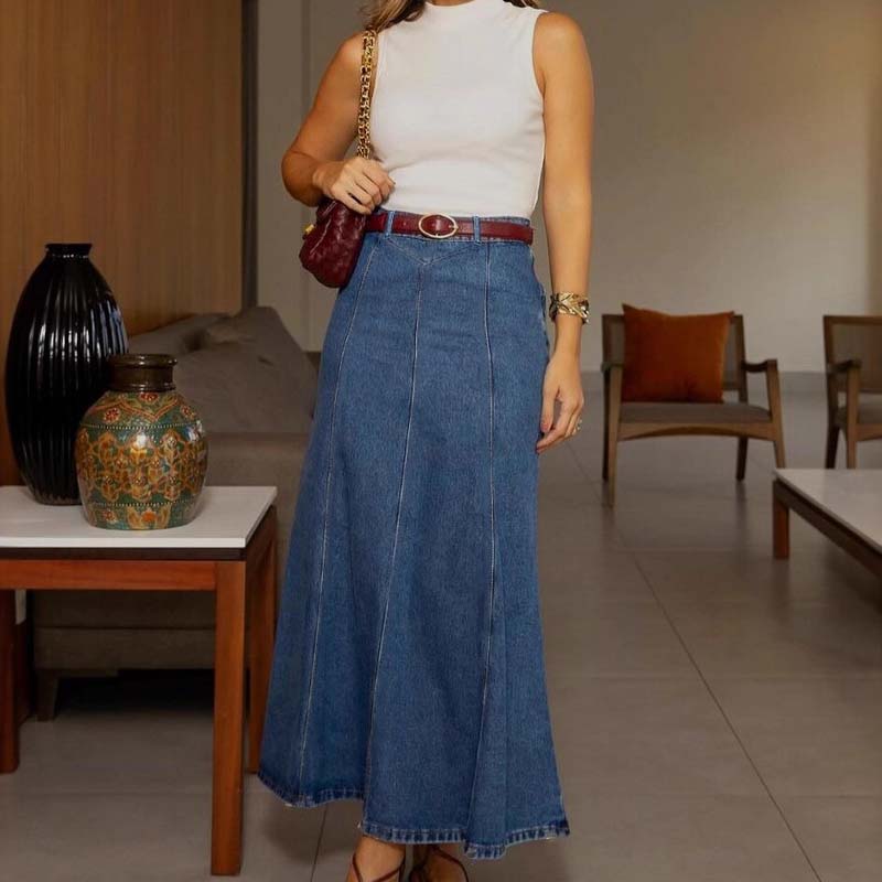 đ˘2026 Hot Sale 50% offâ°Women's High-Waist A-Line Denim Maxi Skirt