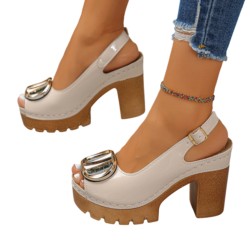 ๐ 50% OFF ELEGANT PEEP-TOE SANDALS! ๐ 9.5cm Chunky Heel, Secure Buckle & Rugged Grip for All-Day Styleโจ