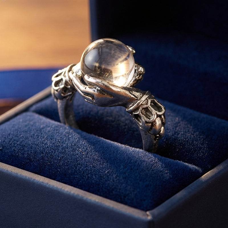 💍 50% OFF NOW! 🔮 Gothic Crystal Ball Hand Ring – Adjustable fit, sparkling gem & vintage vibes – perfect for witchy style, costumes or everyday edgy accessorizing 🖤