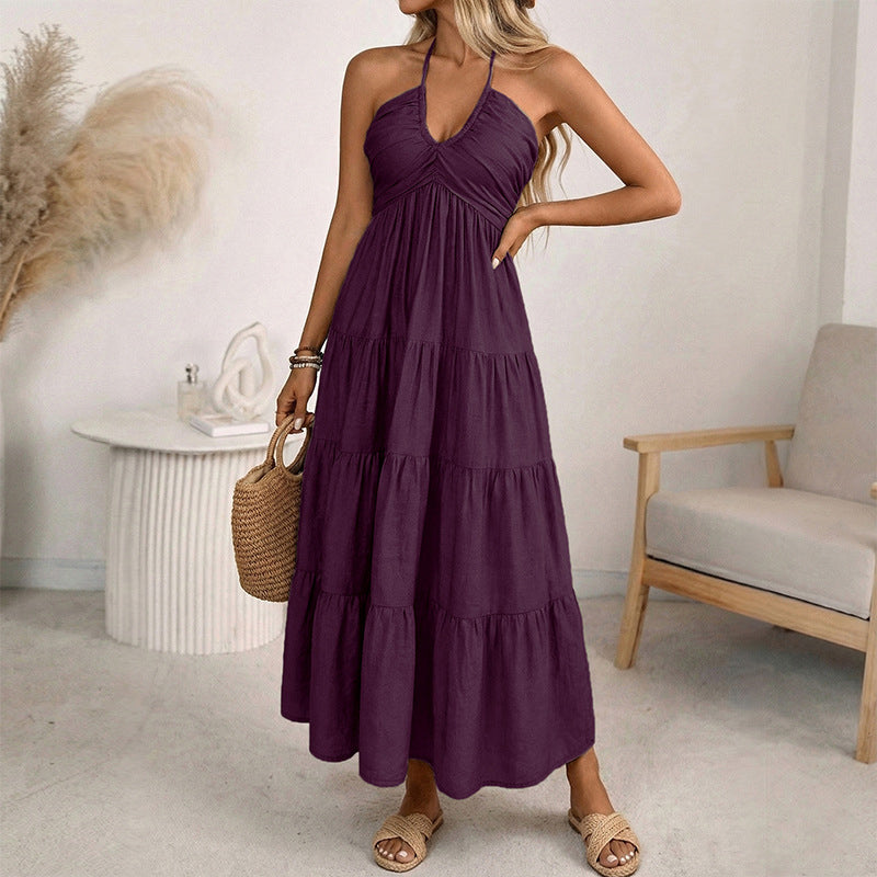 π 50% OFF NOW! π΄ Women's Halter Neck Backless Maxi Dress β Tiered, Flowy, Resort Style πΊ