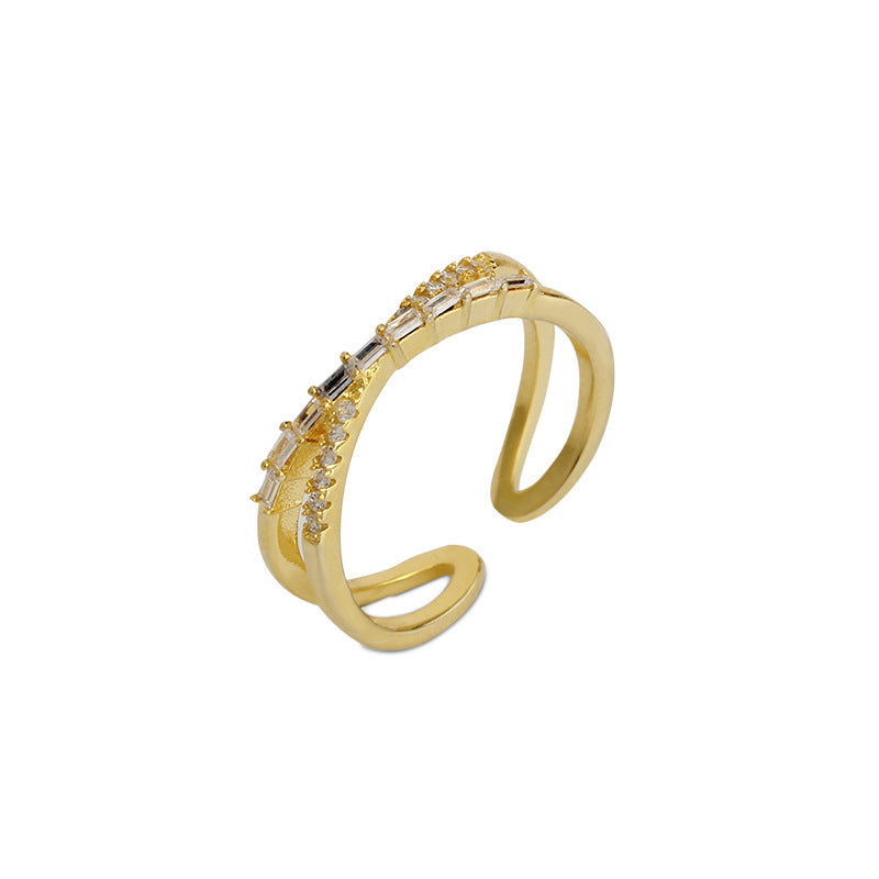 π 50% OFF NOW!β¨ Adjustable Double Layer Criss-Cross Ring β Mixed-Cut Stones & Gold Tone β Elegant Stacked Look Jewelry π₯