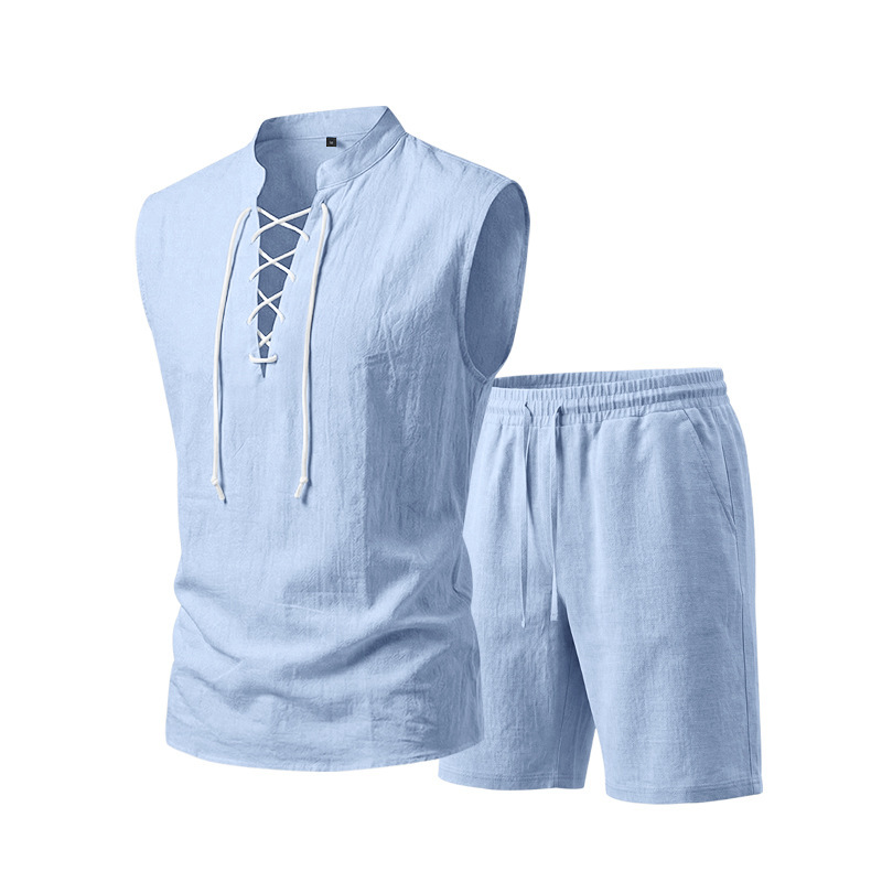 đŽ 50% OFF NOW!đ Men's Linen Sleeveless Set â Top & Shorts with Lace-Up Design â Summer Essential đ