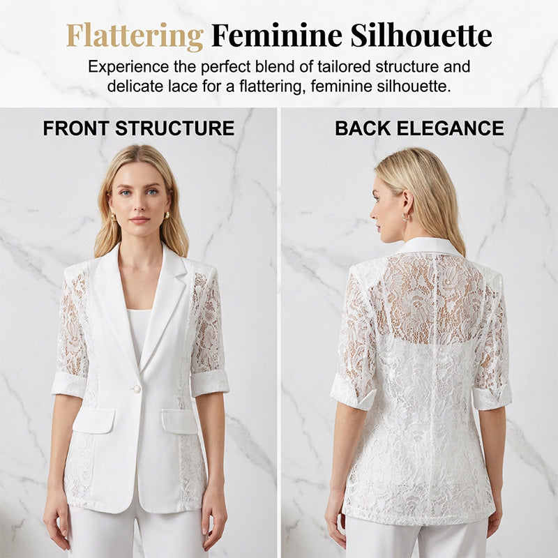π€΅ββοΈ LIMITED-TIME 50% OFF! β¨ White Lace Blazer β Slim Fit, 3/4 Sleeve, Elegant Transition π