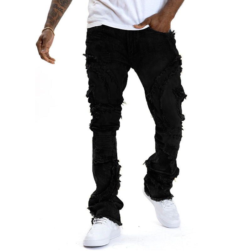 π LIMITED-TIME 50% OFF! π₯ Men's Deconstructed Frayed Flare Jeans β Heavy Distressing, Vintage Wash, Patchwork Details β¨