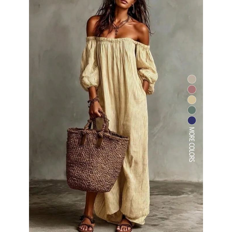 π LIMITED-TIME 50% OFF! β¨ Women's Off-Shoulder Maxi Dress β Lantern Sleeves, Relaxed Fit, Side Pockets πΈ