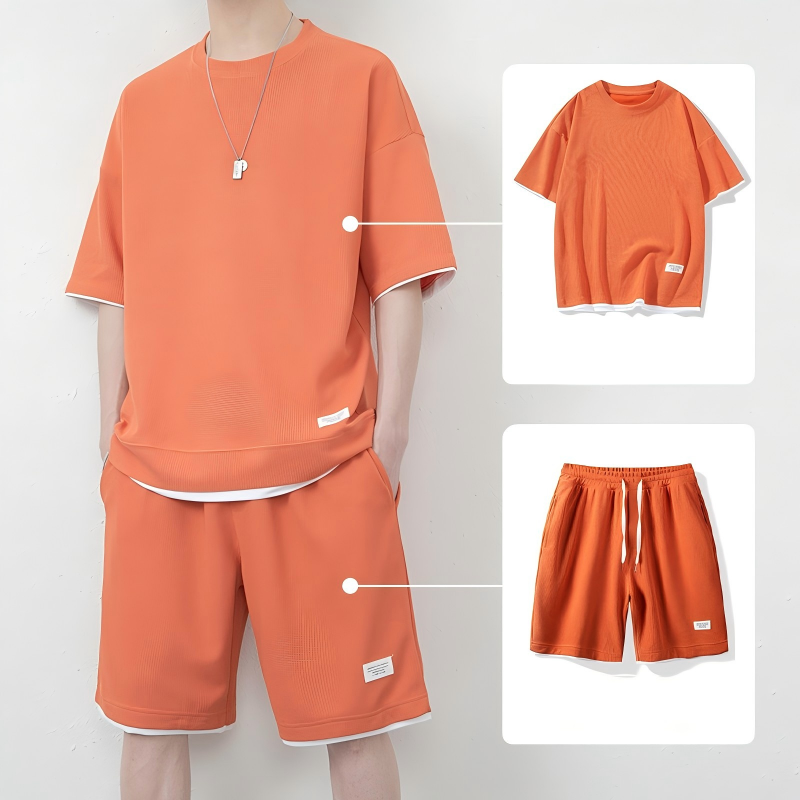 π LIMITED TIME 50% OFF! π Men's Waffle Knit T-Shirt & Shorts Set β Cooling Sensation Fabric & Relaxed Fit Design π