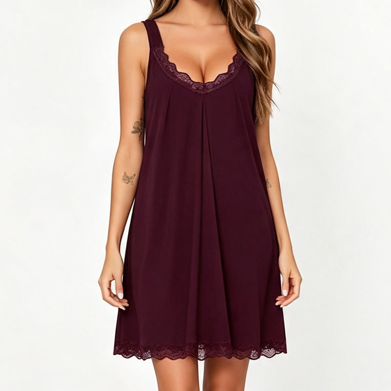 Women's Lace V-Neck Nightdress Loose Modal Slip Sleepwear