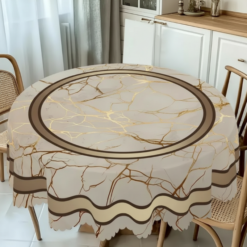 ๐ LIMITED TIME 50% OFF! ๐ Waterproof Marble-Print Tablecloth โ Elegant Beige & Gold Pattern, Spill-Resistant Polyester โจ