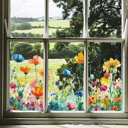 📢📢40% OFF !! ⏰Colorful Floral Bouquet Window Sticker – Vibrant design, easy peel & removable – Perfect for home, cafe & spring decor ✨