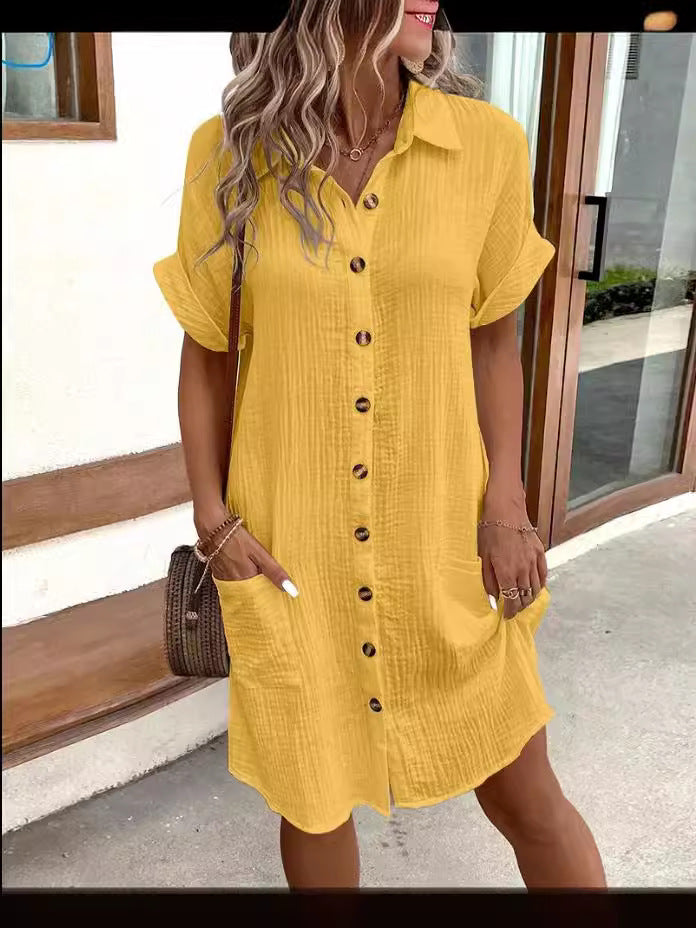 📢📢BIG SALE ⏰Women's Buttoned Short Sleeve Pocket Casual Shirt Dress