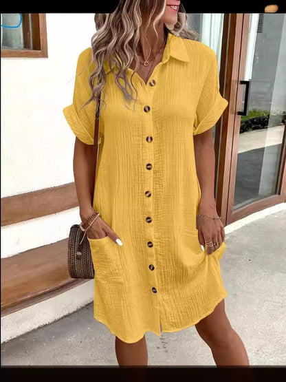📢📢BIG SALE ⏰Women's Buttoned Short Sleeve Pocket Casual Shirt Dress