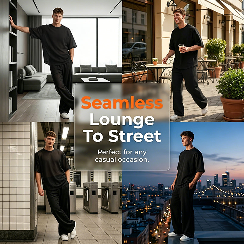 📢📢50% OFF !! ⏰Men's T-Shirt & Wide-Leg Pants 2-Piece Set