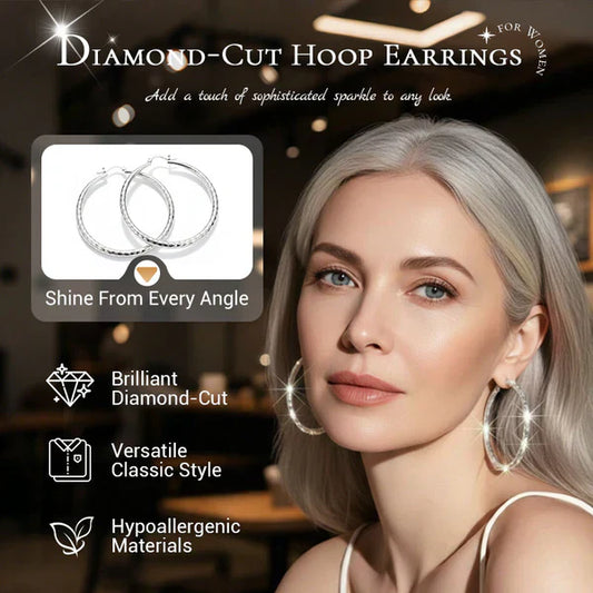 🎉BUY 1 GET 1 FREE🎁Diam🎉 BUY 1 GET 1 FREE 🎁 Diamond-Cut Hoop Earrings for Women – Elegant, Sparkling 💎ond-Cut Hoop Earrings for Women