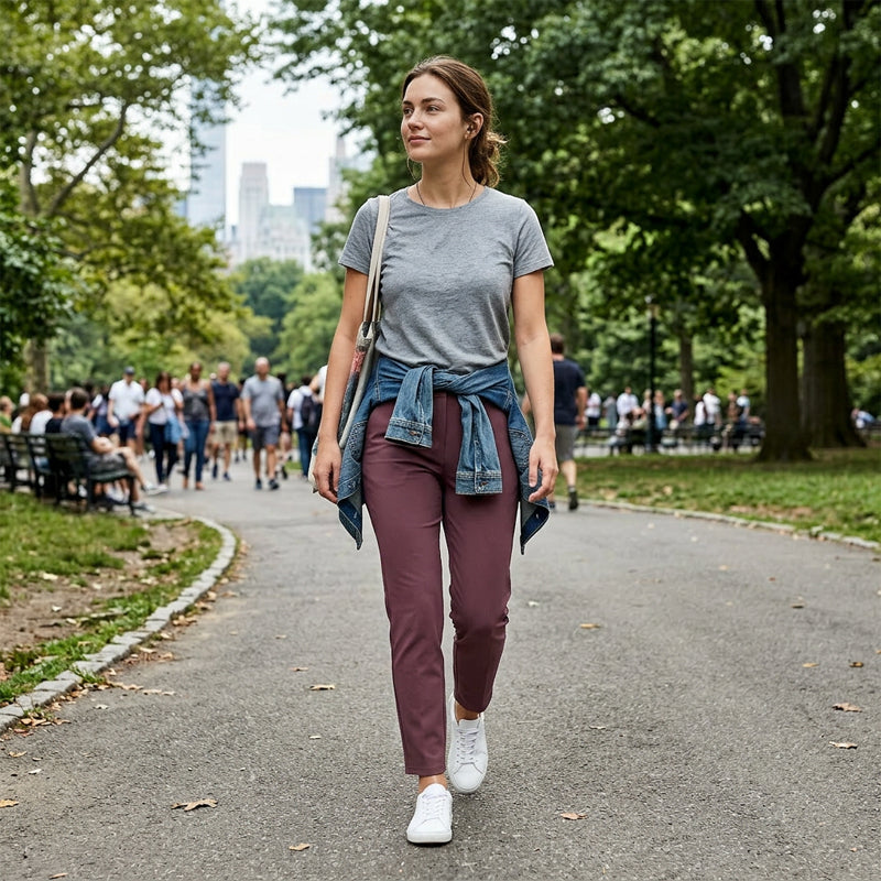 🍃Women's Elastic High-Waist Pants - Secure Pockets, Slim Fit, UK Sizes