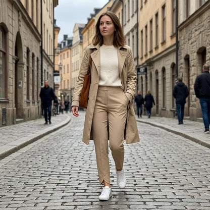 🍃Women's Elastic High-Waist Pants - Secure Pockets, Slim Fit, UK Sizes