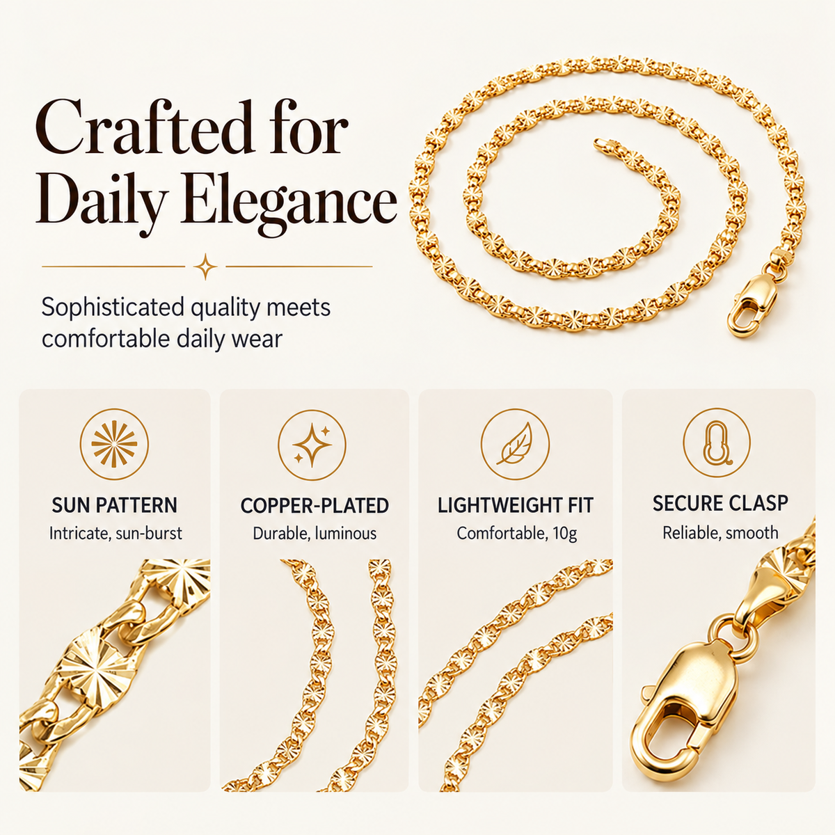 💫 Women's Elegant Copper Plated Flat Chain Necklace – Timeless Shine, Premium Finish & Versatile Daily Wear – A Must-Have Accessory for Every Woman 💖