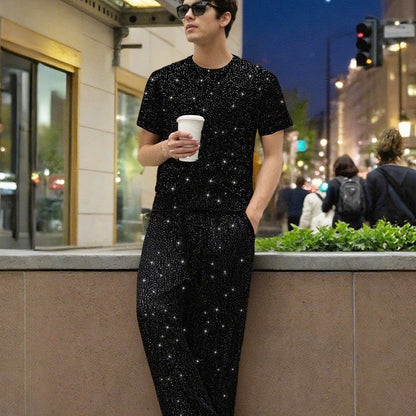 Men’s Short Sleeve Top & Wide Leg Pants 2-Piece Set