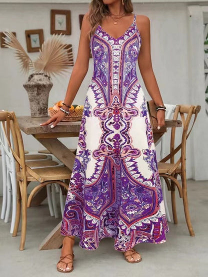 🎁2026 New Arrivals 50% OFF💥Women’s Retro Print V-Neck Sleeveless Maxi Dress