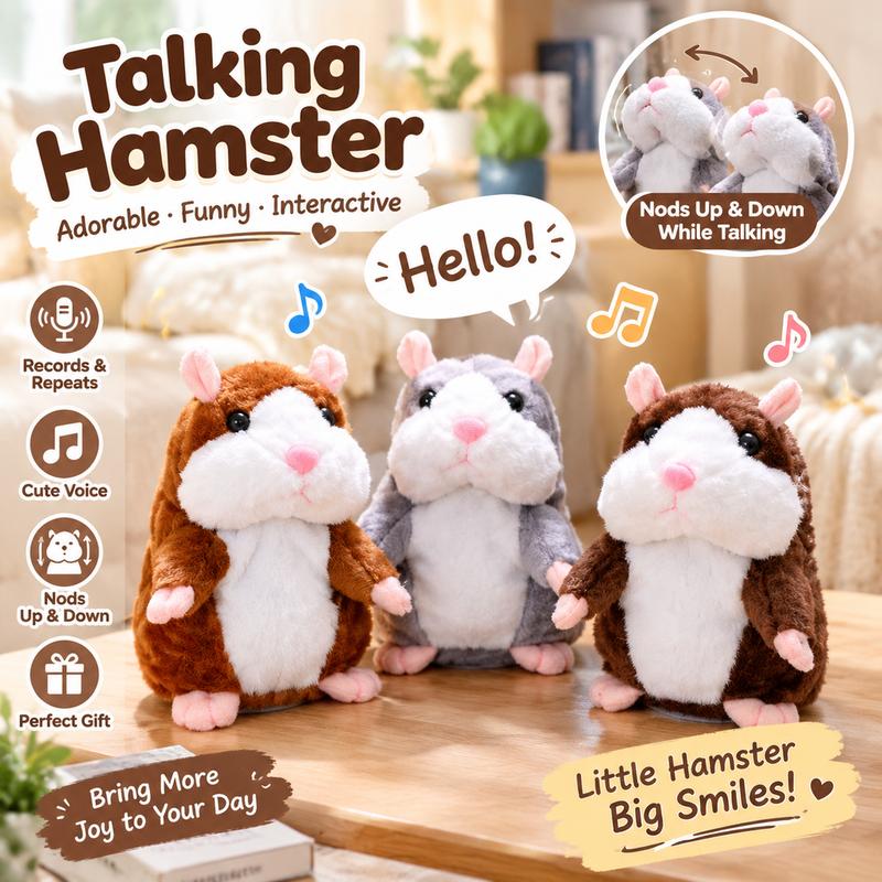 🐹🔥 50% OFF! Talking Hamster Plush – Repeats Whatever You Say, Auto Head-Shaking, Hilarious Fun for Kids & Adults, Soft Interactive Repeat Voice Toy (3×AAA, Batteries Not Included) ✨