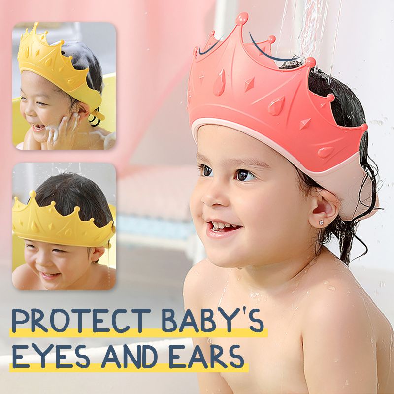 Kids' Ear Protective Cap – Waterproof Shower Hat, Adjustable & Cartoon Crown Design ✨