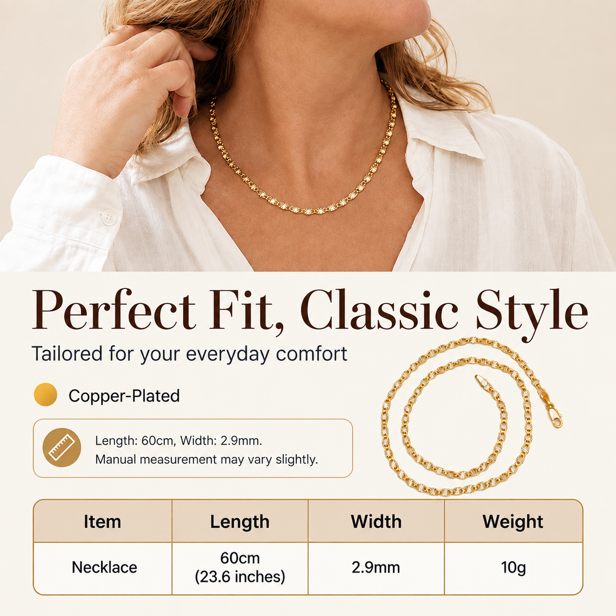💫 Women's Elegant Copper Plated Flat Chain Necklace – Timeless Shine, Premium Finish & Versatile Daily Wear – A Must-Have Accessory for Every Woman 💖