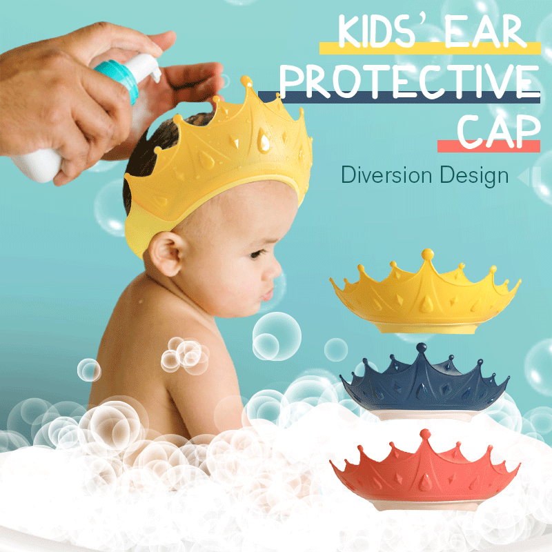 Kids' Ear Protective Cap – Waterproof Shower Hat, Adjustable & Cartoon Crown Design ✨