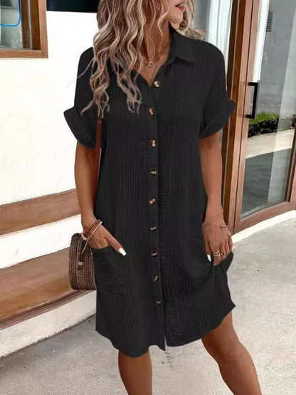 📢📢BIG SALE ⏰Women's Buttoned Short Sleeve Pocket Casual Shirt Dress