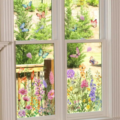 📢📢40% OFF !! ⏰Colorful Floral Bouquet Window Sticker – Vibrant design, easy peel & removable – Perfect for home, cafe & spring decor ✨