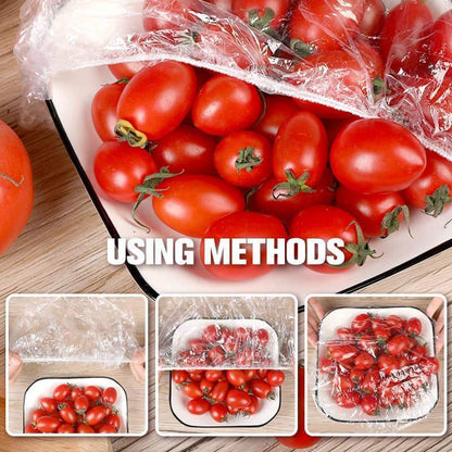 📢📢【Limited Offer – Buy 1 Get 1 Free】🔥 100pcs Disposable Stretch Film for Bowls & Plates, Elastic Container Lids, Plastic Wrap Alternative for Leftovers, Fruit, Vegetables & Kitchen Food Storage