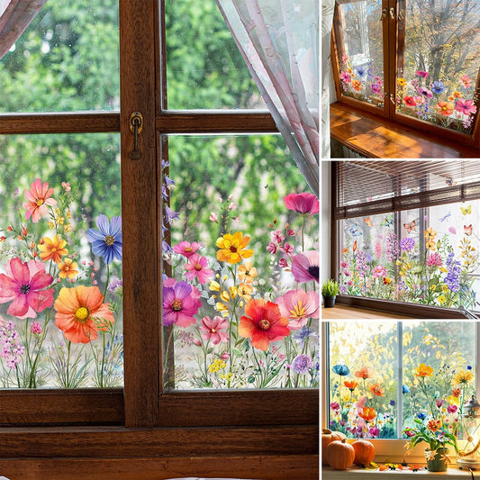 📢📢40% OFF !! ⏰Colorful Floral Bouquet Window Sticker – Vibrant design, easy peel & removable – Perfect for home, cafe & spring decor ✨