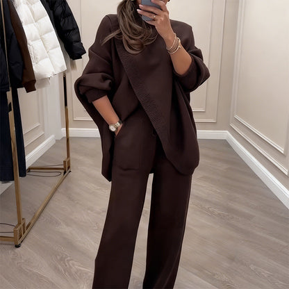 🎁Winter Hot Sale 50% OFF💝Women's 2-piece set – Asymmetrical sweater + Wide-Leg pants